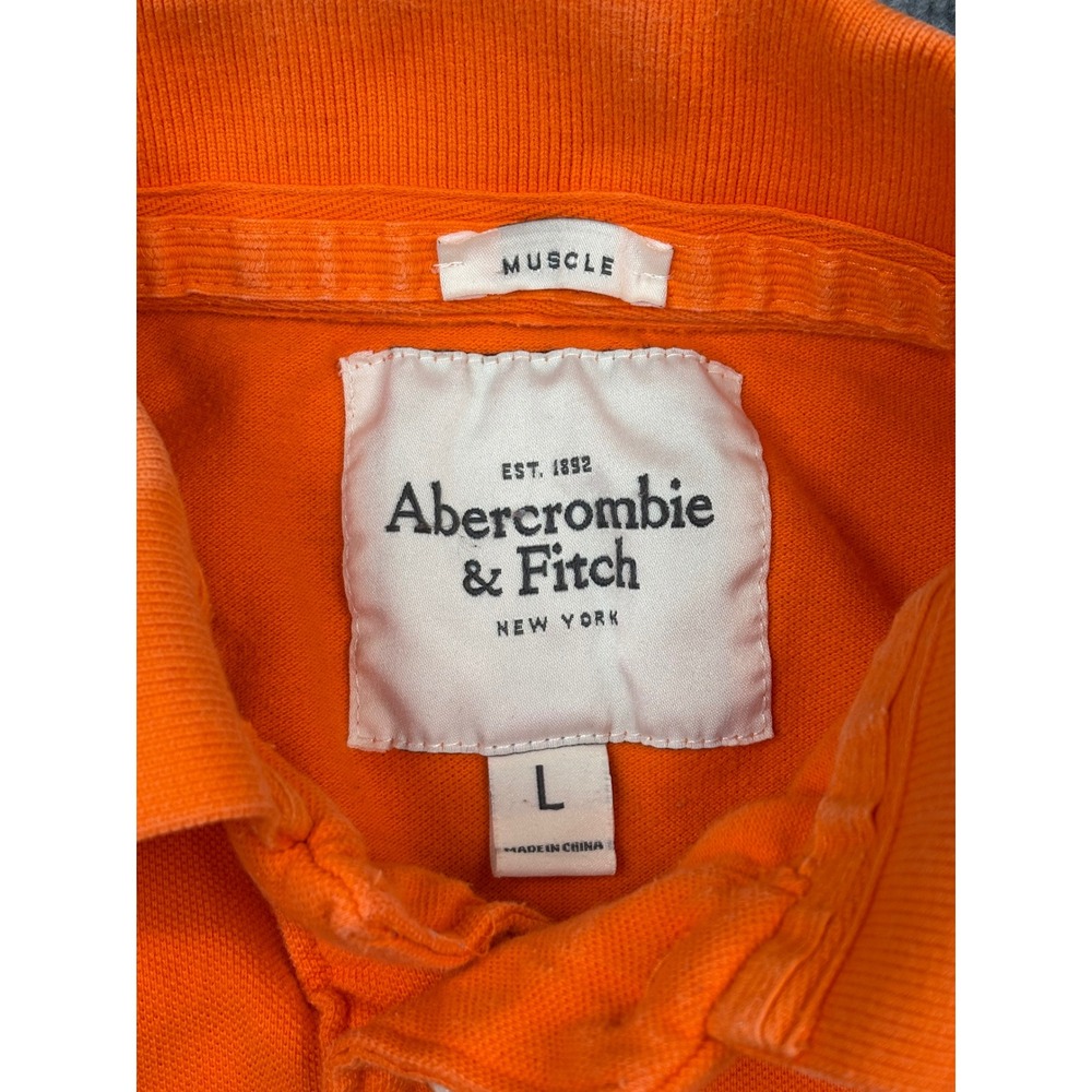 Abercrombie & Fitch Mens Muscle Fit Polo Shirt Orange Cotton Large Short Sleeve - Picture 2 of 11